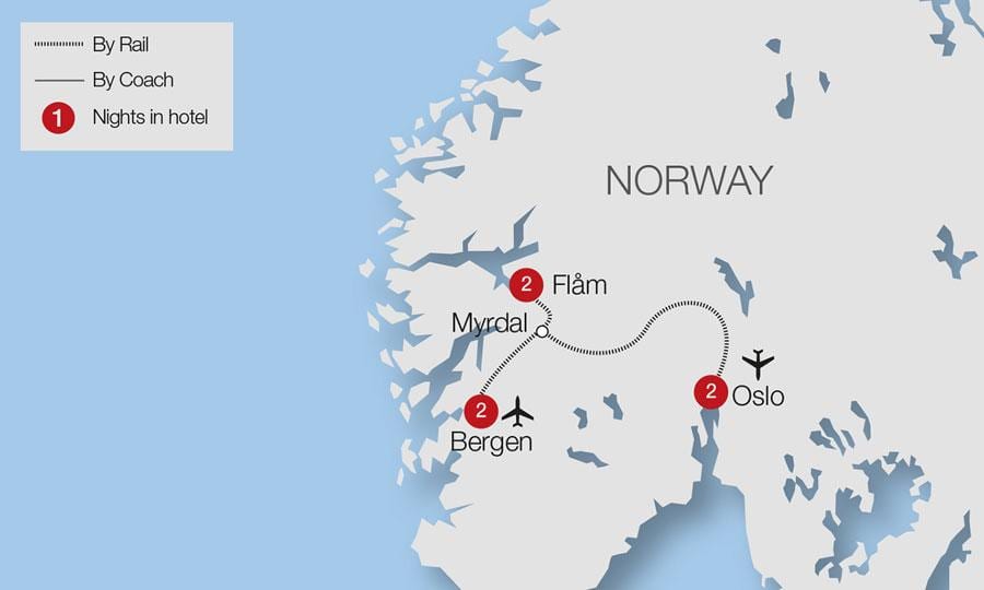 Peta dari flam kereta api Norwegia