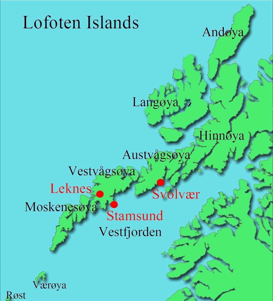 pulau-pulau lofoten, Norwegia peta