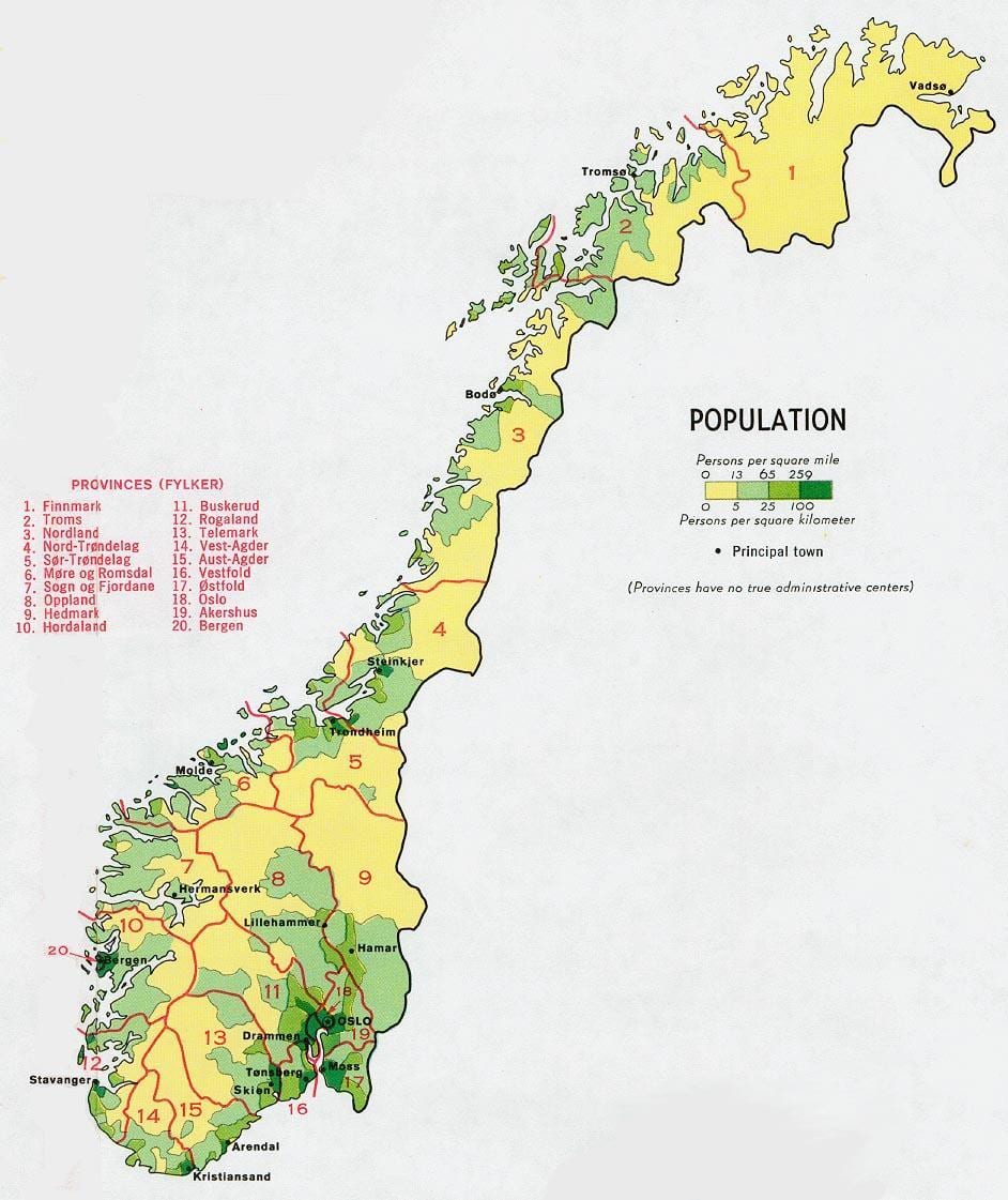 Norwegia peta penduduk