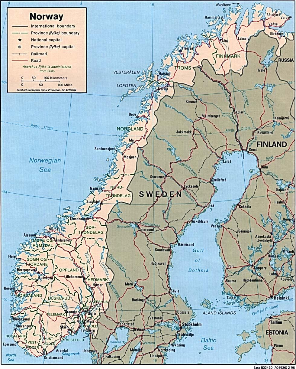 Peta dari Norwegia lintang