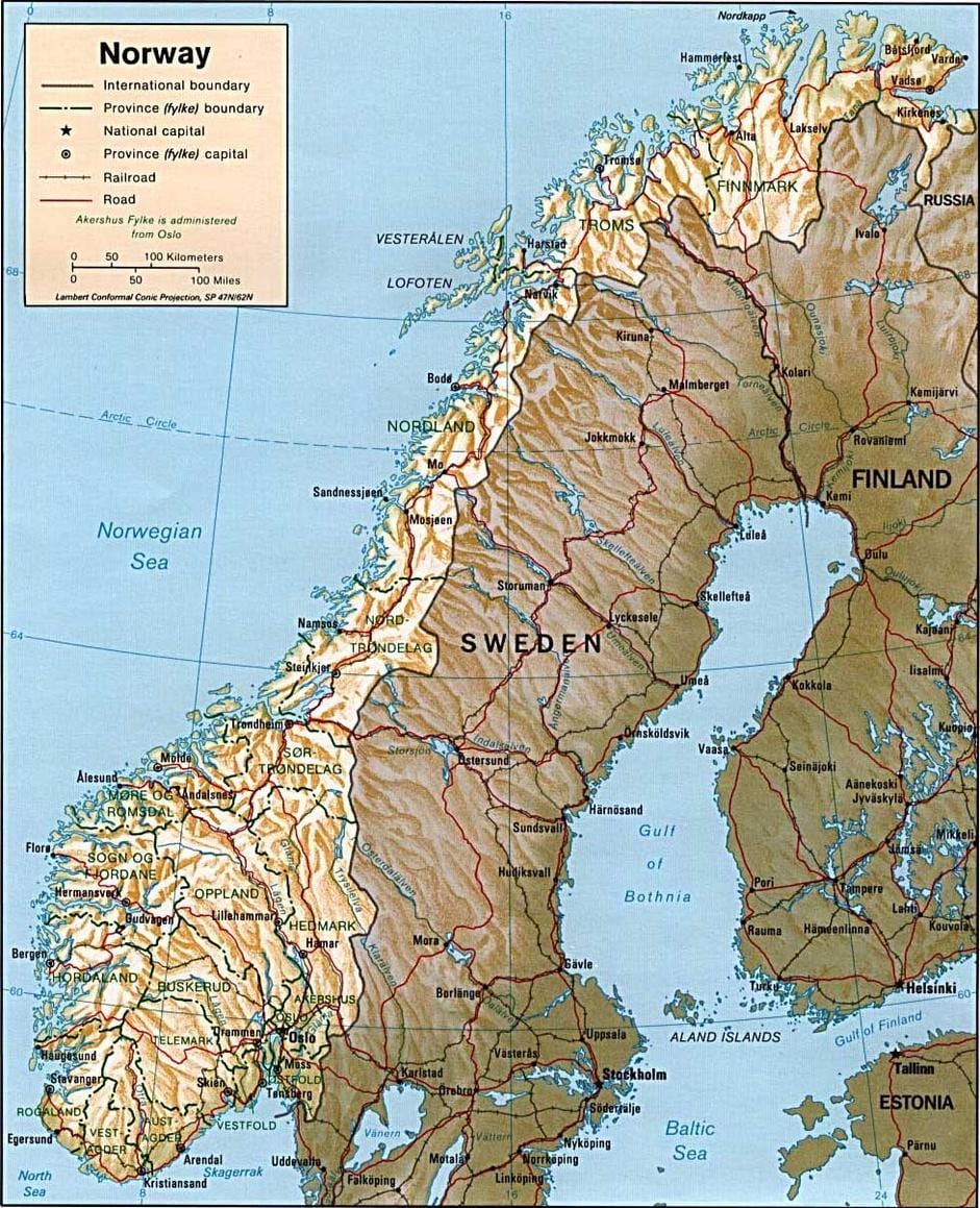 Peta dari pegunungan Norwegia