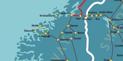 Peta dari Norwegia utara kereta api