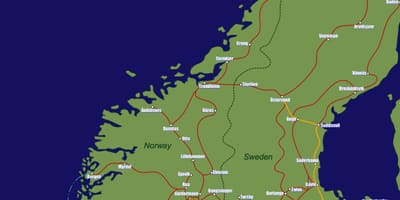 Peta dari Norwegia rute kereta api